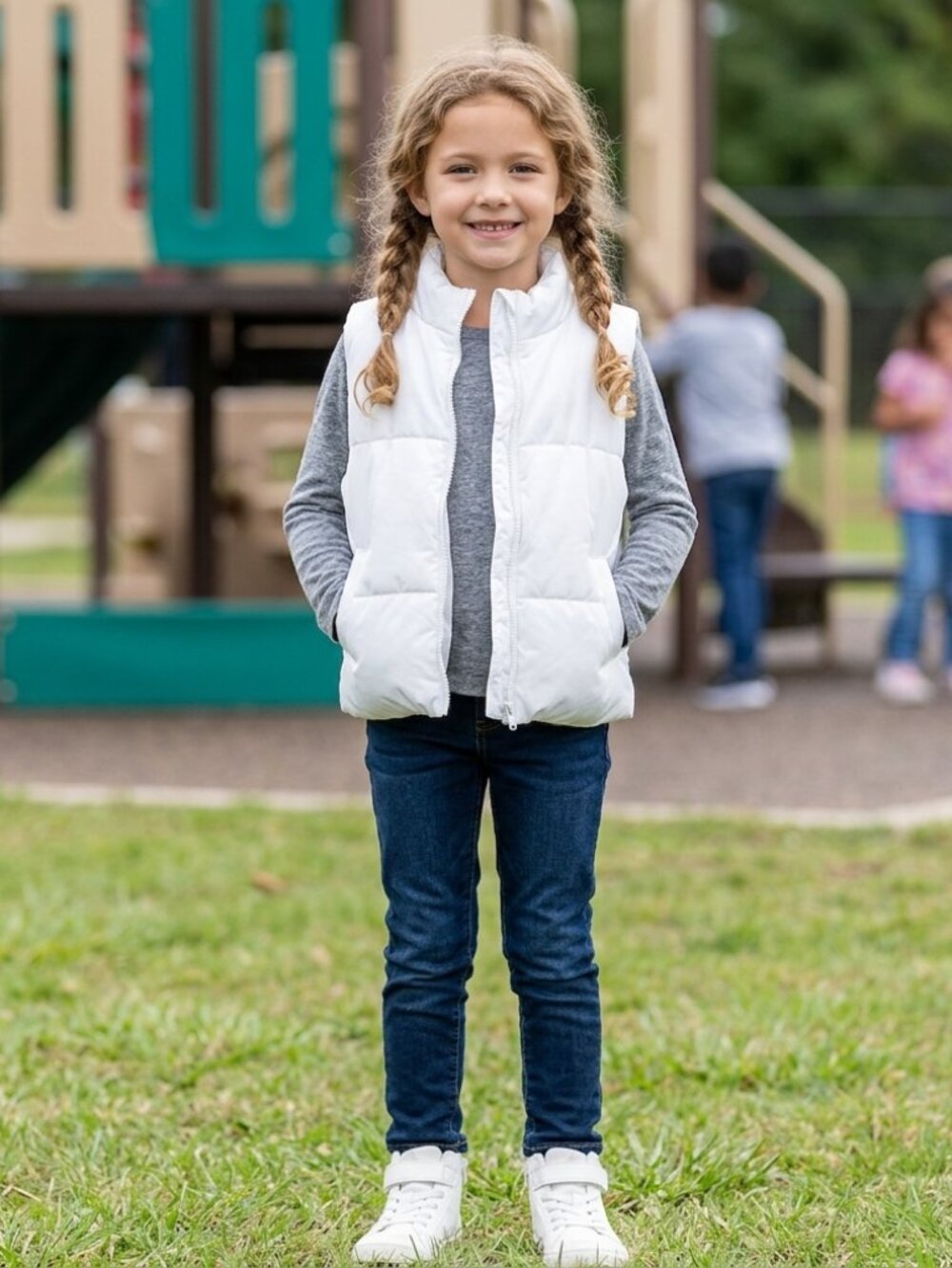 GB Girls White puffer Vest Lightweight Fall Winter Jacket Size Large